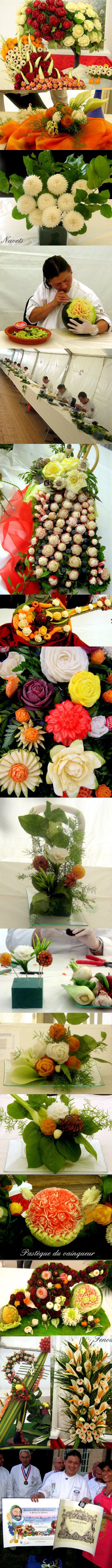 sculptures florales sur fruits