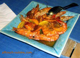 Gambas rties en gastrique d'oranges