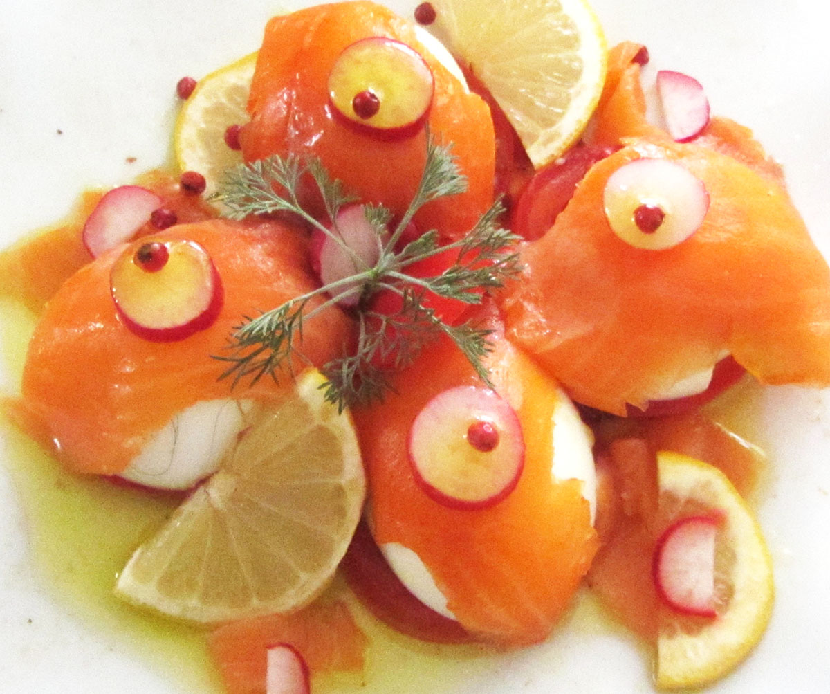 Oeufs mollets et truite fume