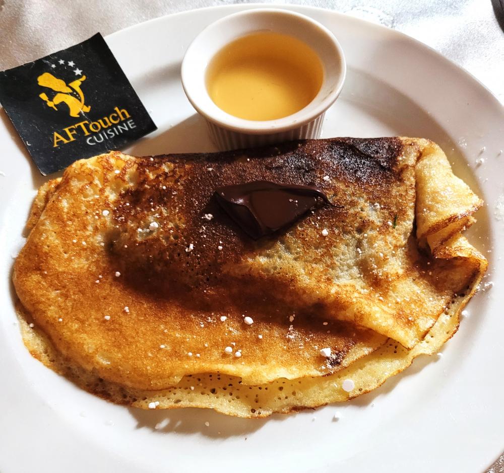 Pannequet gourmand �cras� de bananes coing et cristaux de chocolat