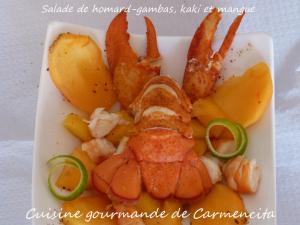 Salade de homard-gambas, kaki et mangue