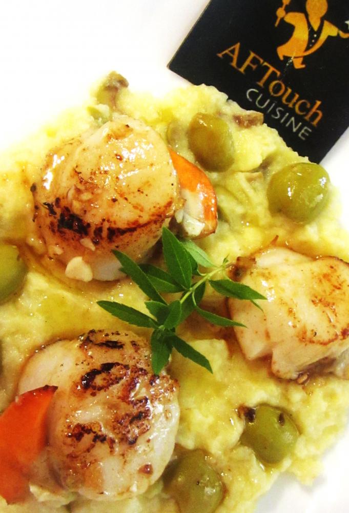 St jacques rties sur pure de panais aille