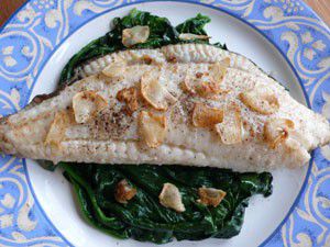 Roasted brill fillet with spinach