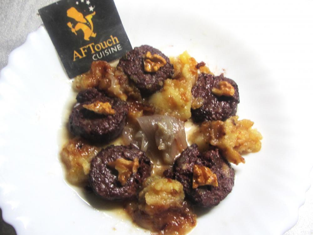 Rouelles de boudin de canard et poires confites